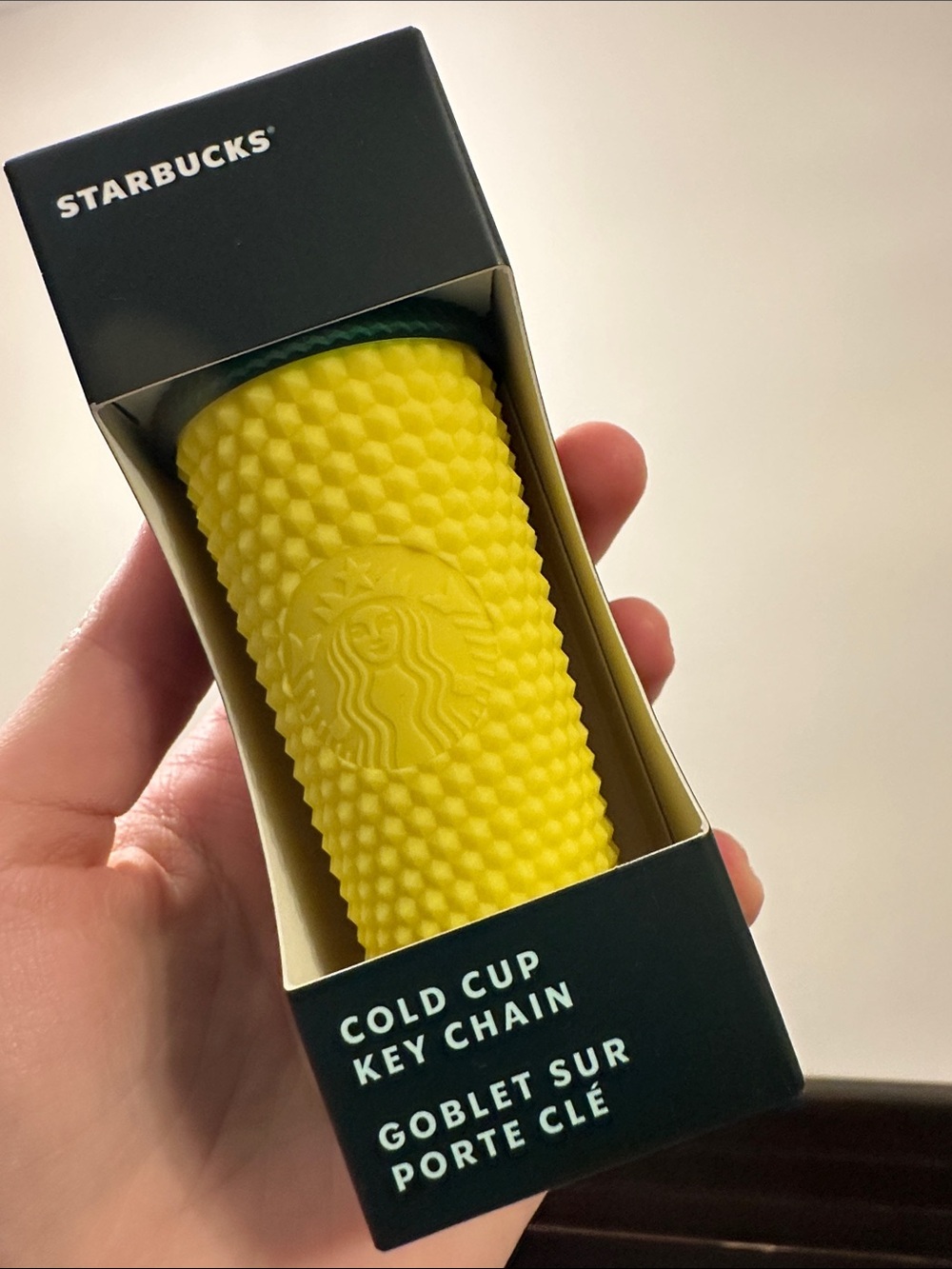Starbucks Yellow Studded Cold Cup Keychain with Green Lid